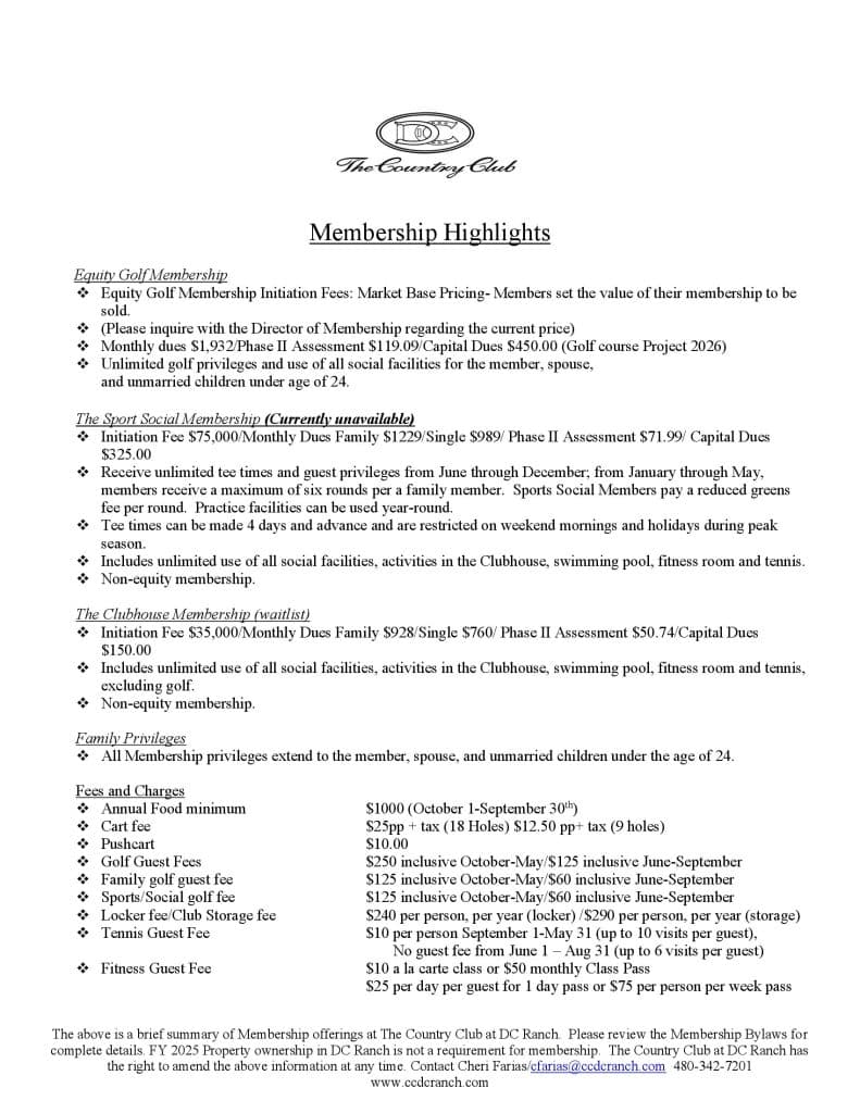 DC RANCH MEMBERSHIP PRICING